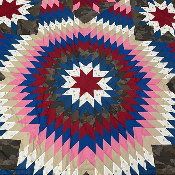 Handmade Texas Lone Star sewing Patchwork 100%Cotton Queen size Quilt Top/Topper - Picture 4 of 4